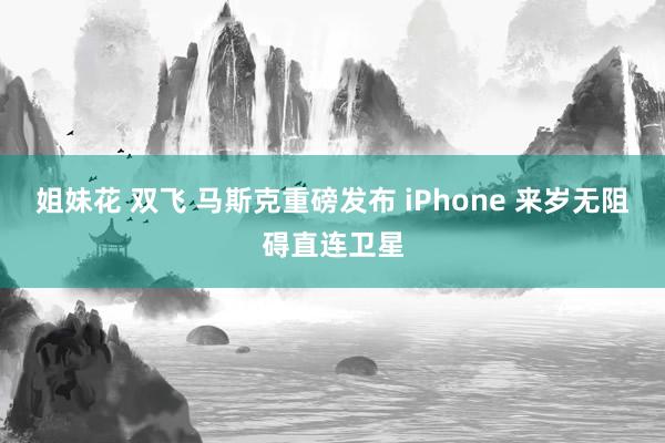 姐妹花 双飞 马斯克重磅发布 iPhone 来岁无阻碍直连卫星