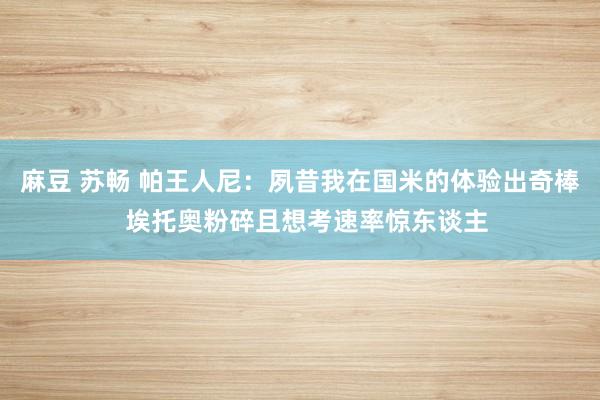 麻豆 苏畅 帕王人尼：夙昔我在国米的体验出奇棒  埃托奥粉碎且想考速率惊东谈主