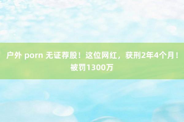 户外 porn 无证荐股！这位网红，获刑2年4个月！被罚1300万