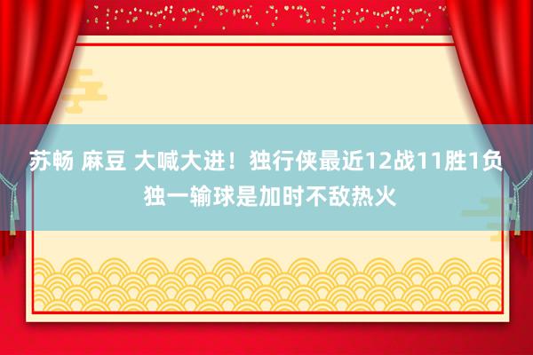 苏畅 麻豆 大喊大进！独行侠最近12战11胜1负 独一输球是加时不敌热火