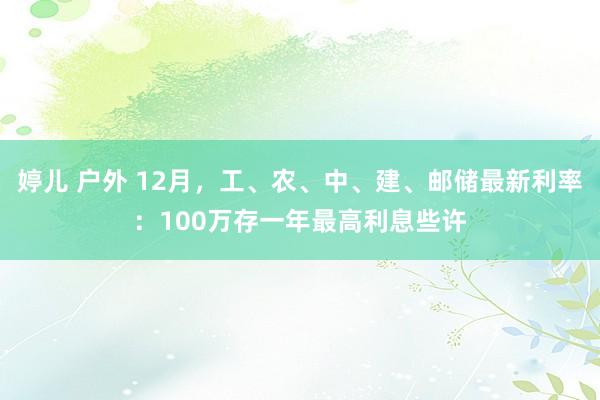 婷儿 户外 12月，工、农、中、建、邮储最新利率：100万存一年最高利息些许